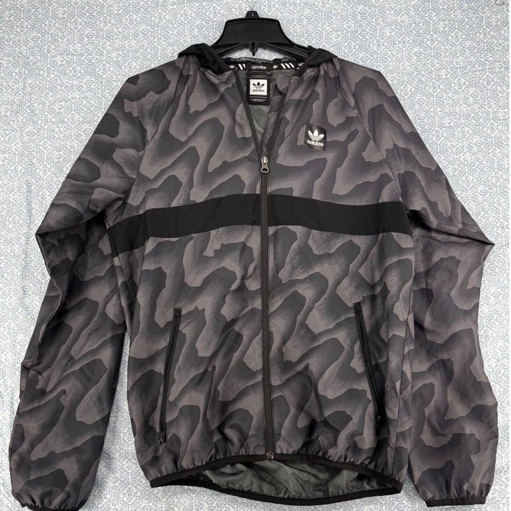 Adidas Originals Climalite Camo Windbreaker Jacket Grey Black CF5804 Womens L